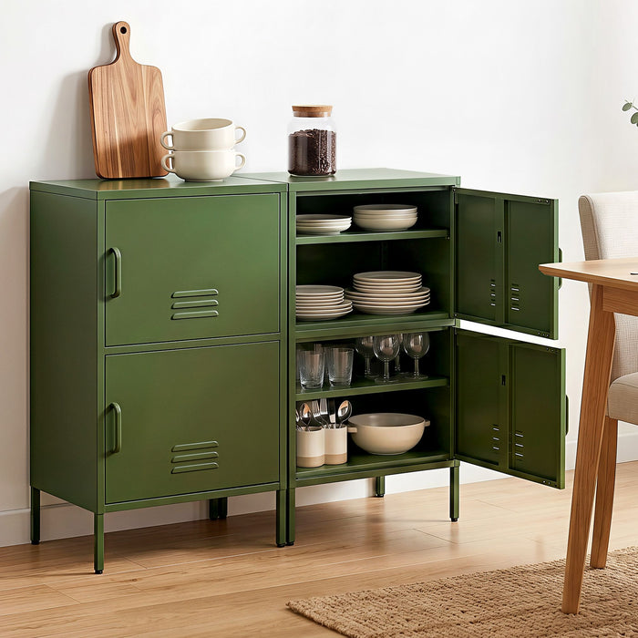 Artiss 2x Buffet Sideboard Cabinet Storage Cupboard 2 Doors Metal Green DOUBLE