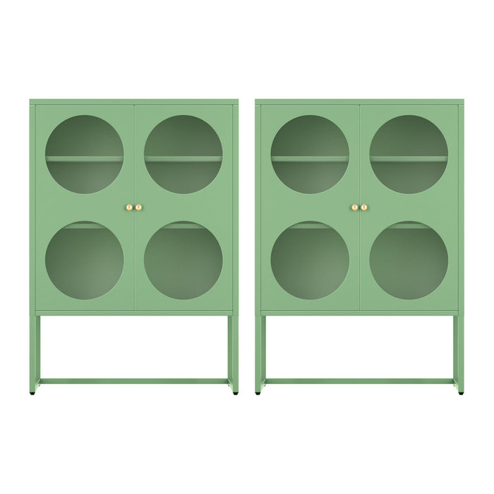 Artiss 2x Buffet Sideboard Cabinet ELLA Cupboard Storage Glass Doors Metal Green