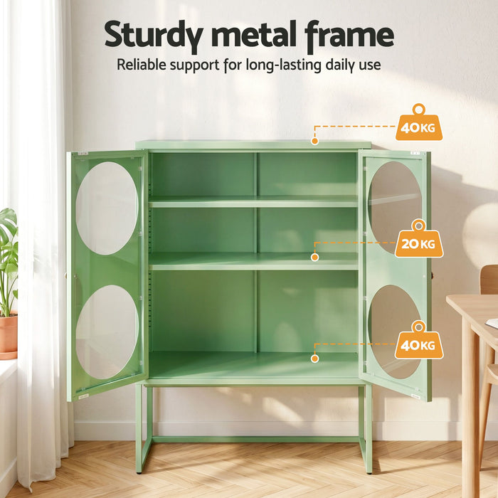 Artiss 2x Buffet Sideboard Cabinet ELLA Cupboard Storage Glass Doors Metal Green
