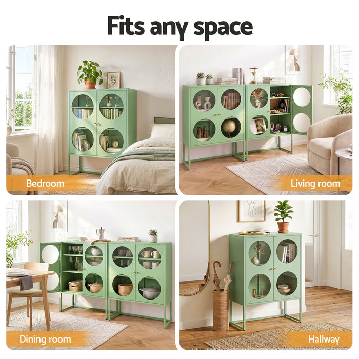 Artiss 2x Buffet Sideboard Cabinet ELLA Cupboard Storage Glass Doors Metal Green