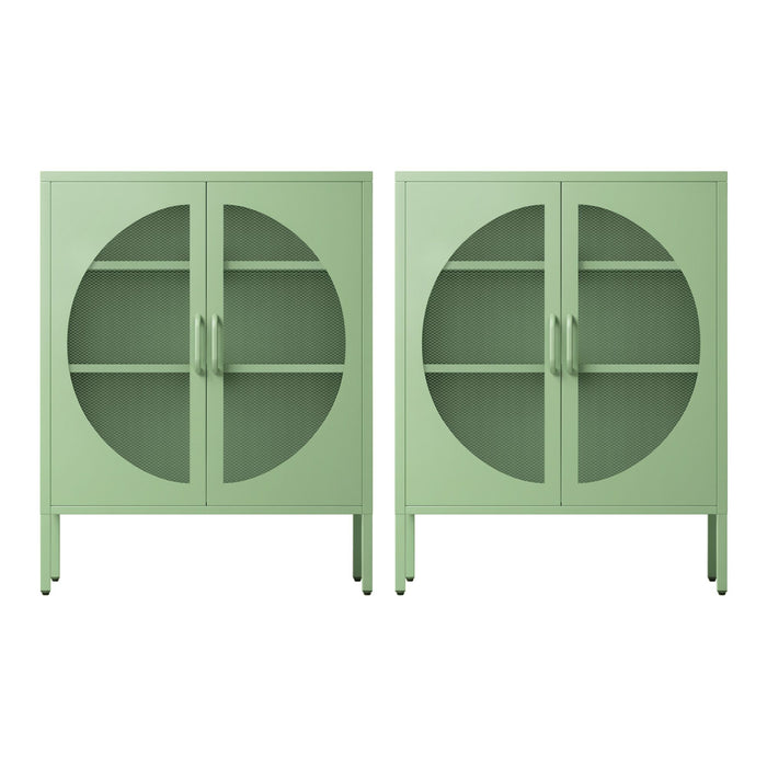 Artiss 2x Buffet Sideboard Cabinet ELSA Cupboard Storage Mesh Doors Metal Green
