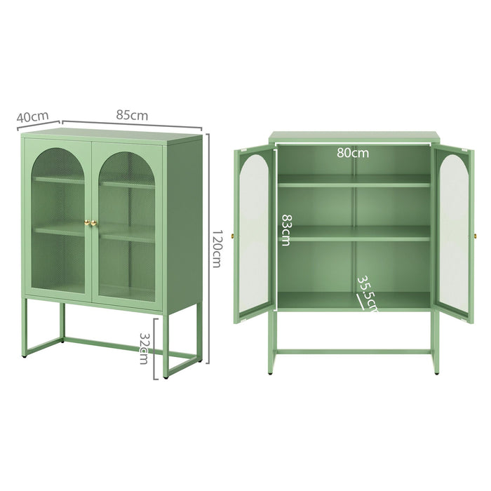 Artiss 2x Buffet Sideboard Cabinet ELMA Cupboard Storage Mesh Doors Metal Green