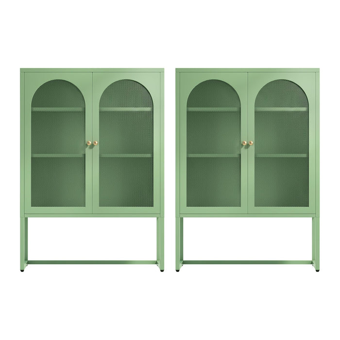 Artiss 2x Buffet Sideboard Cabinet ELMA Cupboard Storage Mesh Doors Metal Green