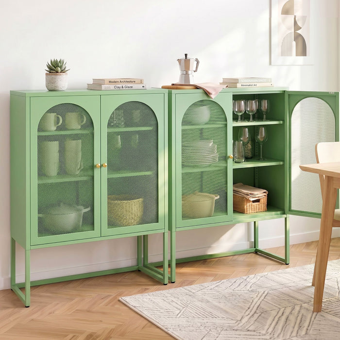 Artiss 2x Buffet Sideboard Cabinet ELMA Cupboard Storage Mesh Doors Metal Green