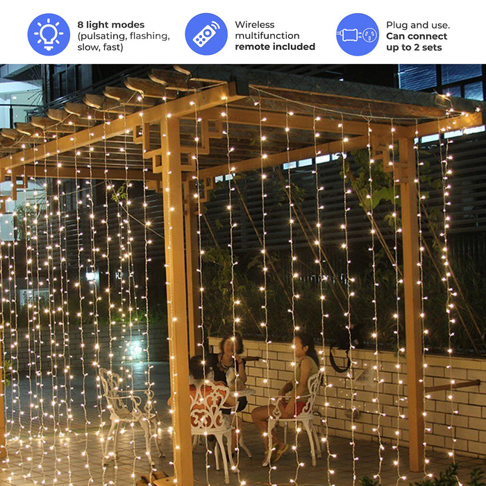 AVAH Waterfall String Lights Waterproof Dimmable 1200 LED 8 modes Remote Control