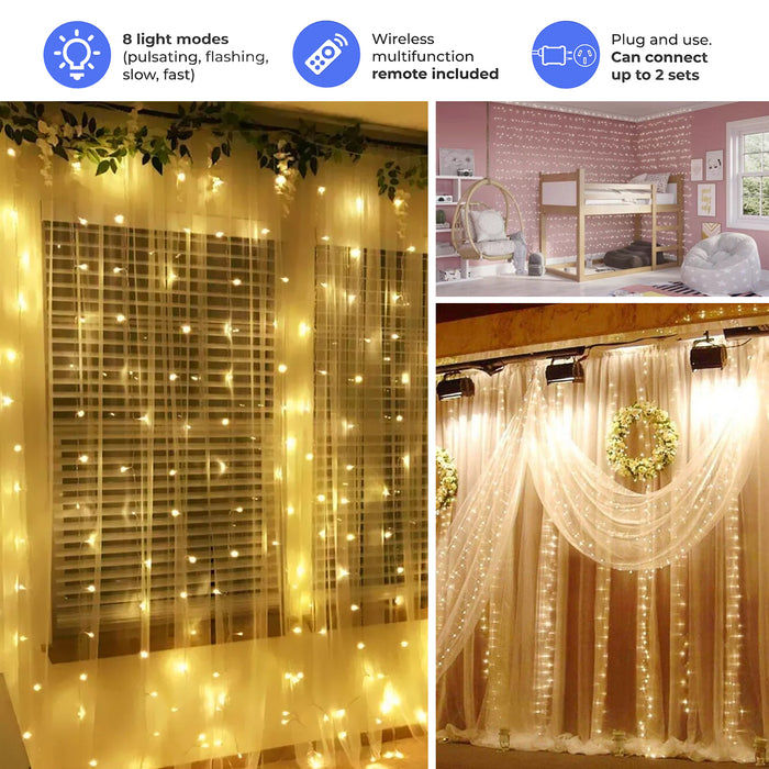 AVAH Waterfall String Lights Waterproof Dimmable 1200 LED 8 modes Remote Control