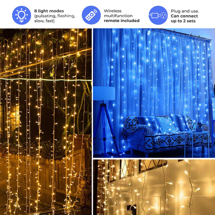 AVAH Waterfall String Lights Waterproof Dimmable 1200 LED 8 modes Remote Control