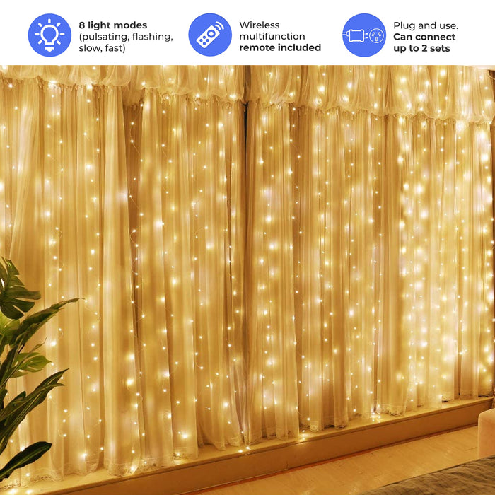 AVAH Waterfall String Lights Waterproof Dimmable 1200 LED 8 modes Remote Control