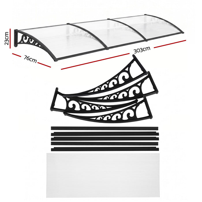 Instahut Window Door Awning 0.8mx3m Transparent