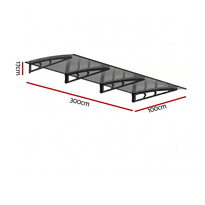 Instahut Window Door Awning Canopy 1m x 3m Grey Solid Sheet Metal Frame