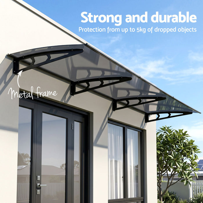 Instahut Window Door Awning Canopy 1m x 3m Grey Solid Sheet Metal Frame