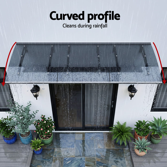 Instahut Window Door Awning Canopy 1m x 3m Grey Solid Sheet Metal Frame