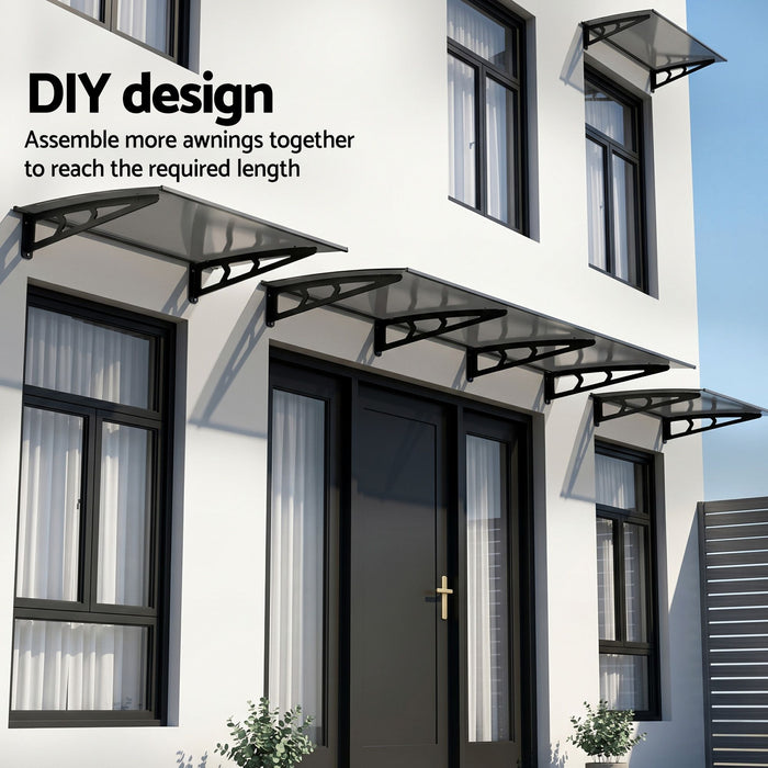 Instahut Window Door Awning Canopy 1m x 3m Grey Solid Sheet Metal Frame