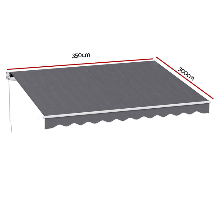 Instahut Retractable Folding Arm Awning Manual Sunshade 3.5M X 3M Grey