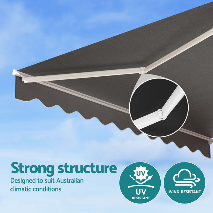 Instahut Retractable Folding Arm Awning Manual Sunshade 3.5M X 3M Grey
