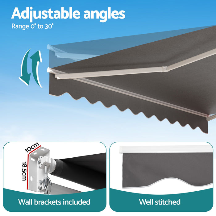 Instahut Retractable Folding Arm Awning Manual Sunshade 3.5M X 3M Grey