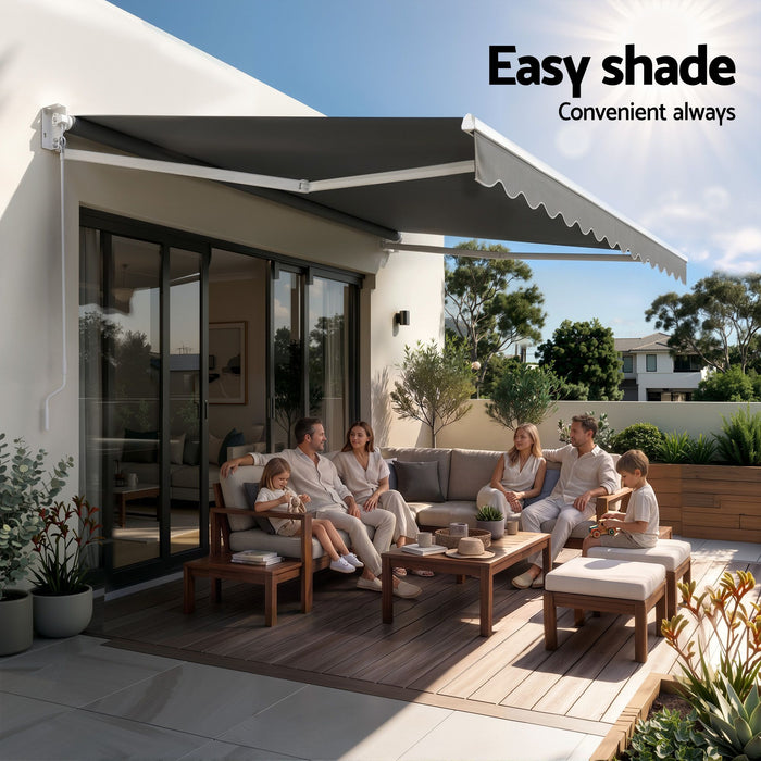 Instahut Retractable Folding Arm Awning Manual Sunshade 3.5M X 3M Grey