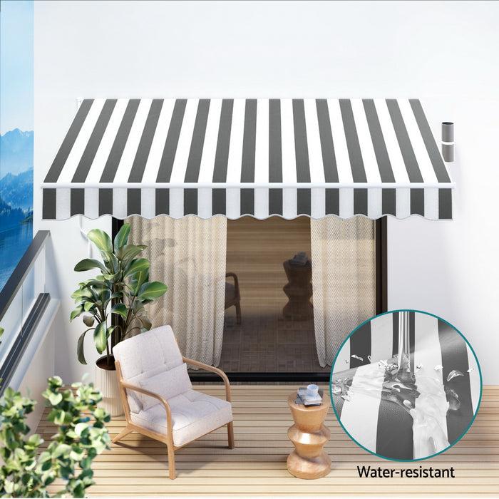 Instahut Retractable Folding Arm Awning Manual Sunshade 4Mx3M Grey White