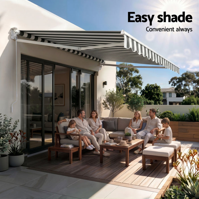 Instahut Retractable Folding Arm Awning Manual Sunshade 4.5Mx3M Grey White
