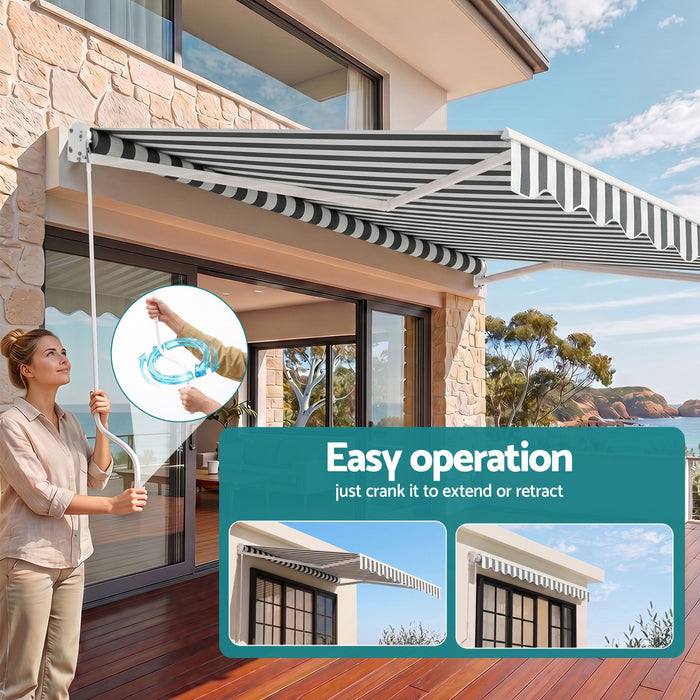 Instahut Retractable Folding Arm Awning Manual Sunshade 4.5Mx3M Grey White