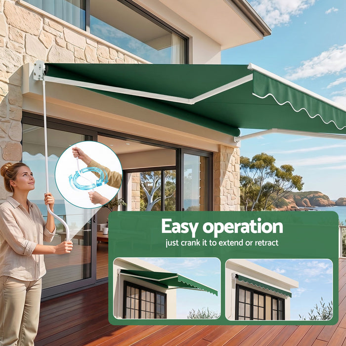 Instahut Retractable Folding Arm Awning Manual Sunshade 5Mx3M Dark Green