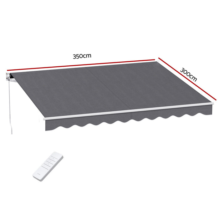 Instahut Retractable Folding Arm Awning Motorised Sunshade 3.5M X 3M Grey