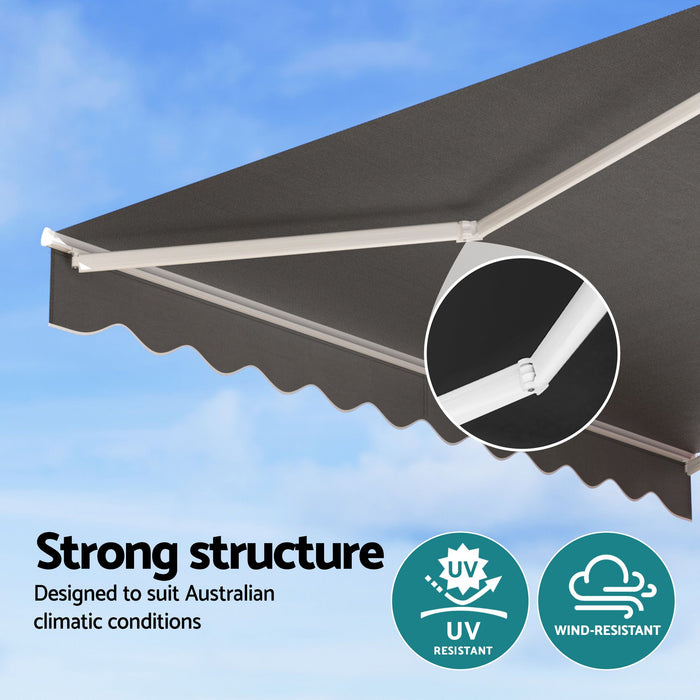 Instahut Retractable Folding Arm Awning Motorised Sunshade 3.5M X 3M Grey
