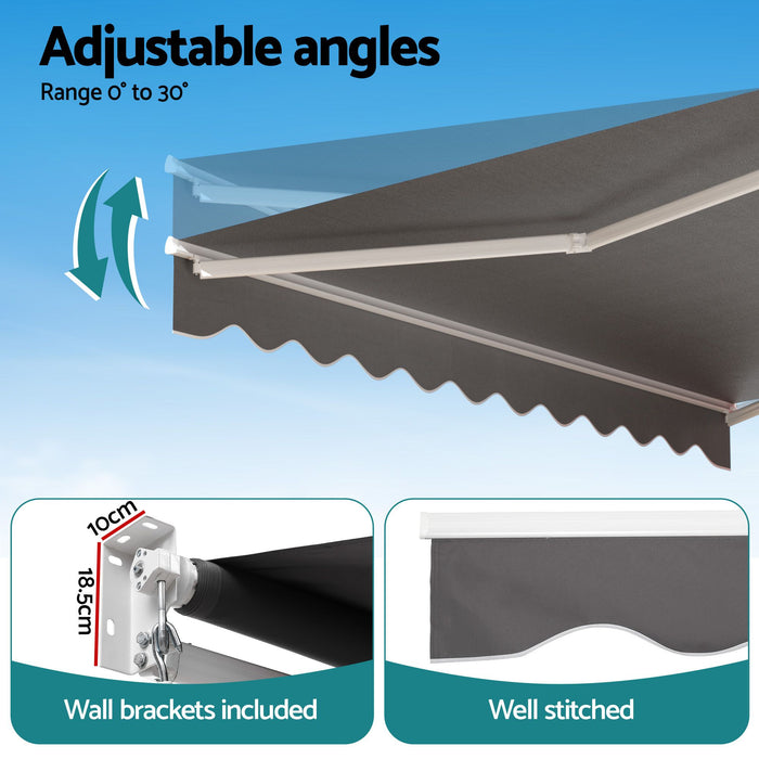Instahut Retractable Folding Arm Awning Motorised Sunshade 3.5M X 3M Grey