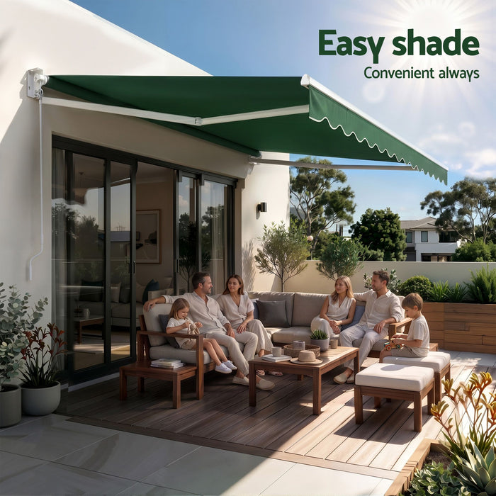Instahut Retractable Folding Arm Awning Motorised Sunshade 5Mx3M Dark Green