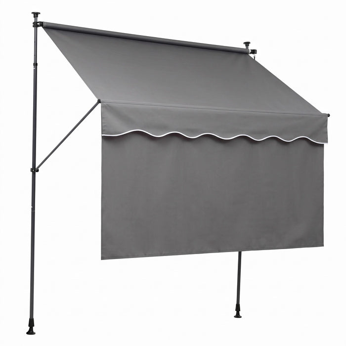 Instahut 2.1M x 1.8M Manual Pivot Arm Awning With Front Curtain Grey