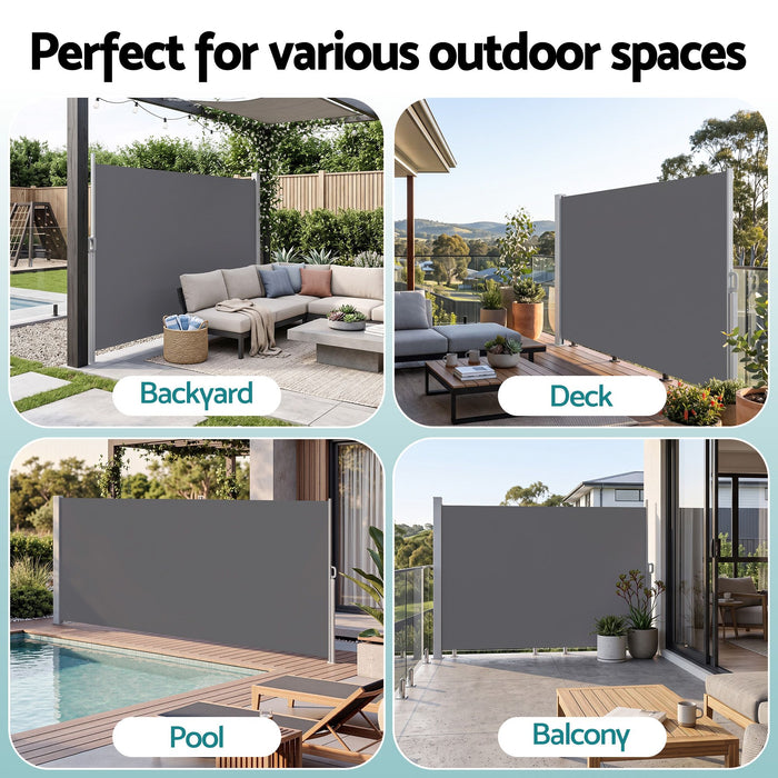 Instahut 1.8X4M Side Awning Retractable Privacy Screen Outdoor Sun Shade Grey