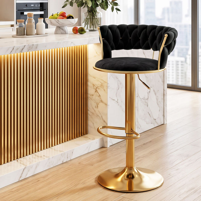 Artiss Bar Stool X1 Gas Lift Adjustable Velvet Woven Backrest Vivien Black