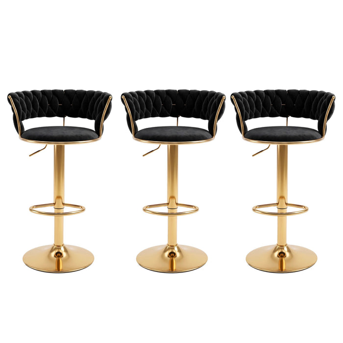 Artiss 3x Bar Stools Gas Lift Adjustable Velvet Woven Backrest Vivien Black