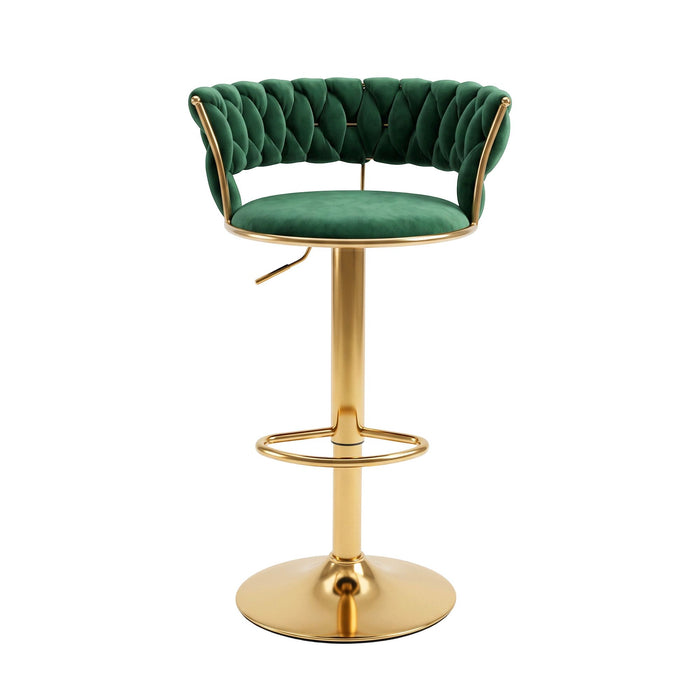 Artiss Bar Stool X1 Gas Lift Adjustable Velvet Woven Backrest Vivien Green