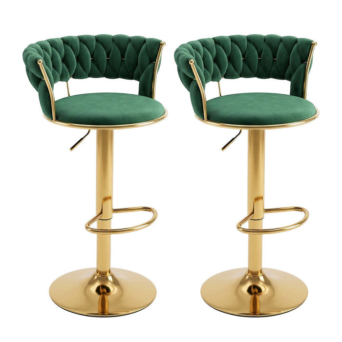 Artiss 2x Bar Stools Gas Lift Adjustable Velvet Woven Backrest Vivien Green
