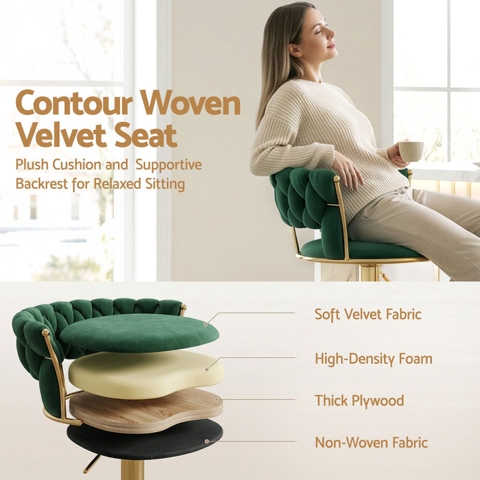 Artiss 2x Bar Stools Gas Lift Adjustable Velvet Woven Backrest Vivien Green