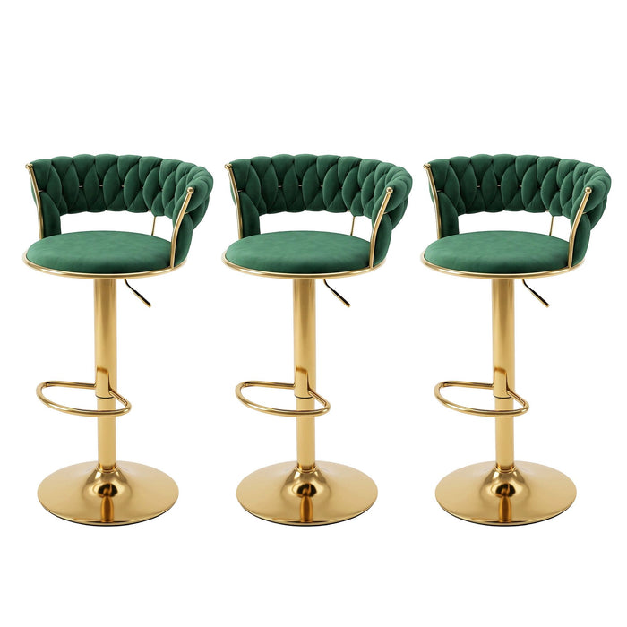 Artiss 3x Bar Stools Gas Lift Adjustable Velvet Woven Backrest Vivien Green