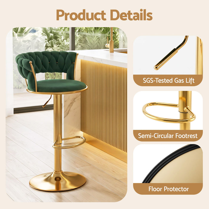 Artiss 4x Bar Stools Gas Lift Adjustable Velvet Woven Backrest Vivien Green
