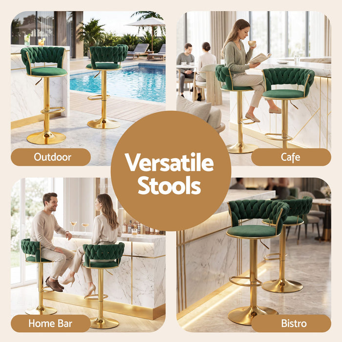 Artiss 4x Bar Stools Gas Lift Adjustable Velvet Woven Backrest Vivien Green