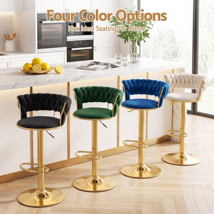 Artiss 4x Bar Stools Gas Lift Adjustable Velvet Woven Backrest Vivien Green