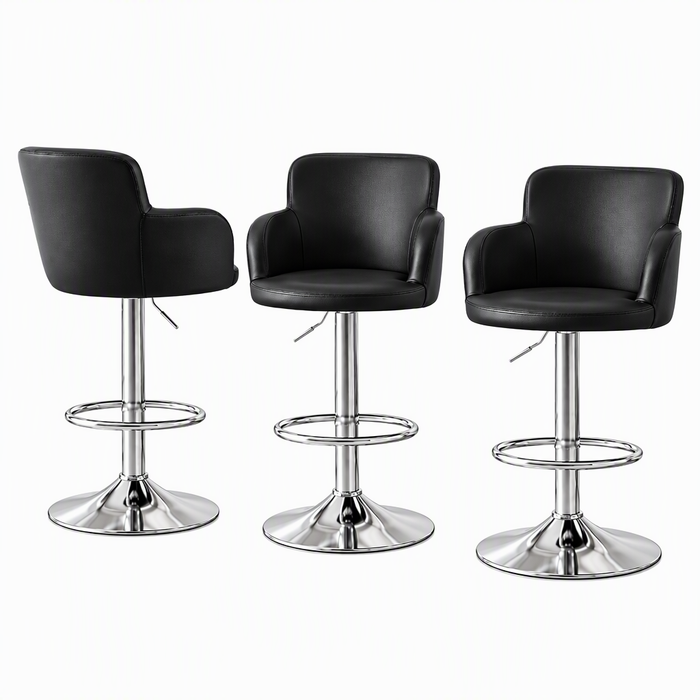 Artiss 3x Bar Stools Counter Chairs Swivel Adjustable Tub PU Leather Black