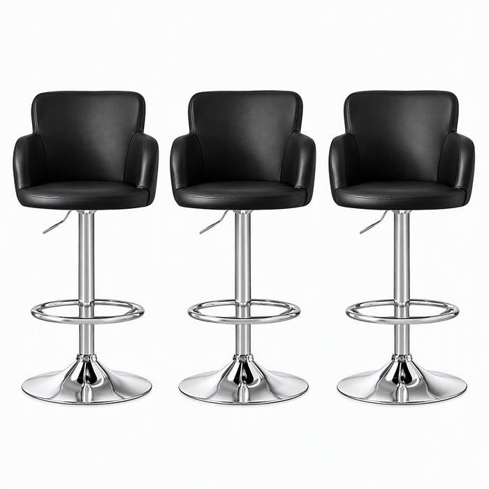 Artiss 3x Bar Stools Counter Chairs Swivel Adjustable Tub PU Leather Black