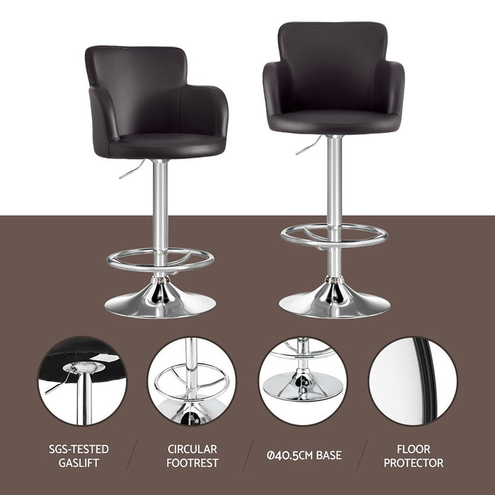 Artiss 1x Leather Bar Stools Swivel Adjustable Gas Lift PU Counter Chairs Brown