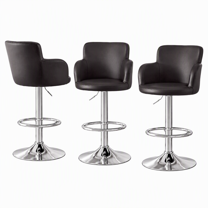 Artiss 3x Bar Stools Counter Chairs Swivel Adjustable Tub PU Leather Brown