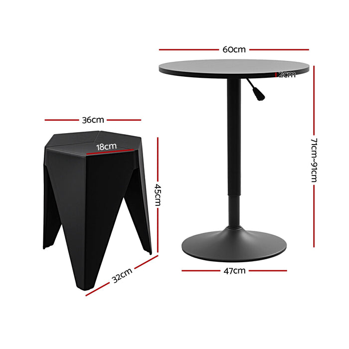 Artiss Bar Stools and Table Set 3PCS Dining Desk Kitchen Chairs Cafe Pub Black