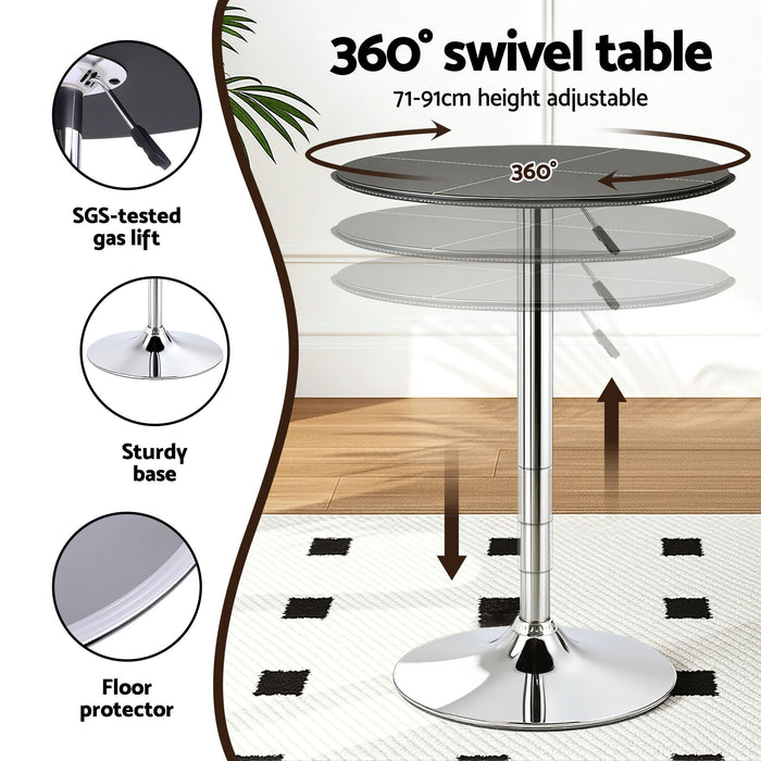 Artiss Bar Stools and Table Set 3PCS Dining Desk Kitchen Chair PVC Leather Black