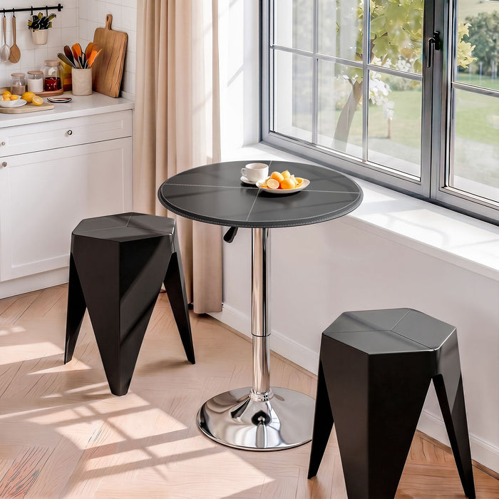Artiss Bar Stools and Table Set 3PCS Dining Desk Kitchen Chair PVC Leather Black