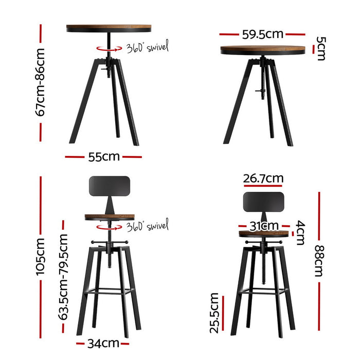 Artiss Bar Table and Stools Set Dining Desk Industrial Kitchen Chairs Cafe Pub