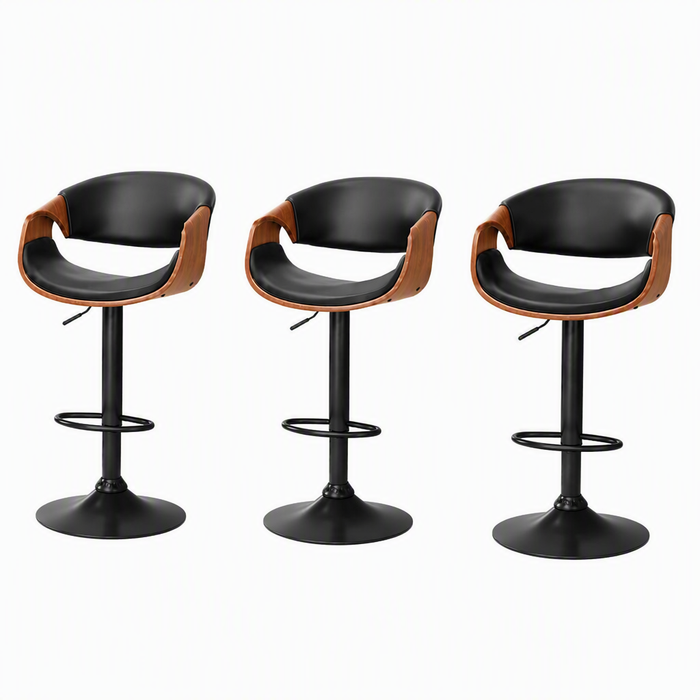 Artiss Bar Stools X3 Kitchen Counter Chair Gas Lift Swivel PU Ambrus Black