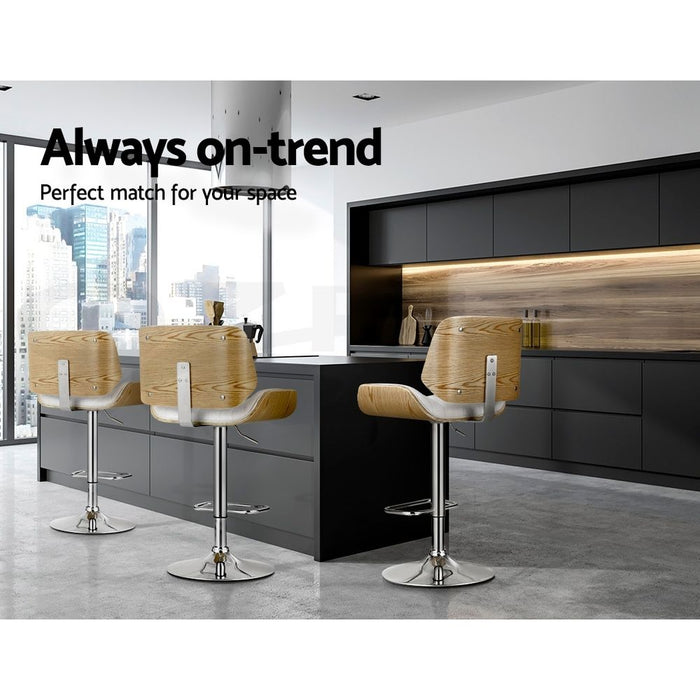 Artiss 3x Bar Stools Counter Chairs Adjustable Swivel PU Leather Galina White